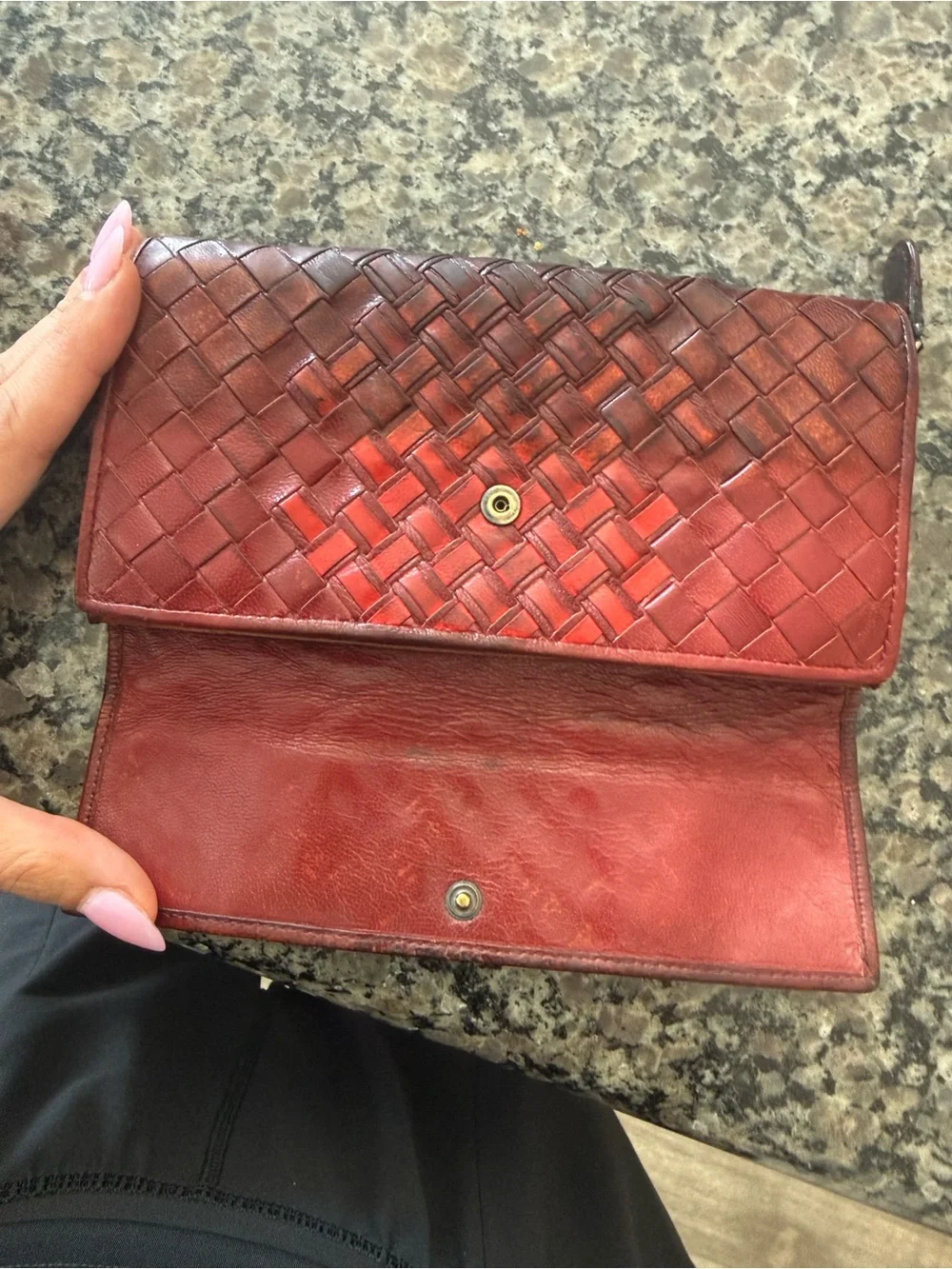 Bottega Veneta Red Leather Interior Fold Wallet